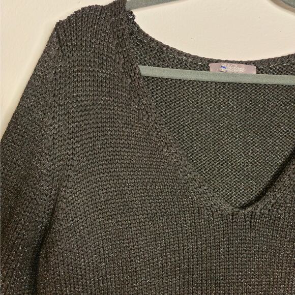 Lela Rose Metallic Black V-Neck Pullover Sweater Size XL Elevated Basic Chic - Picture 3 of 10
